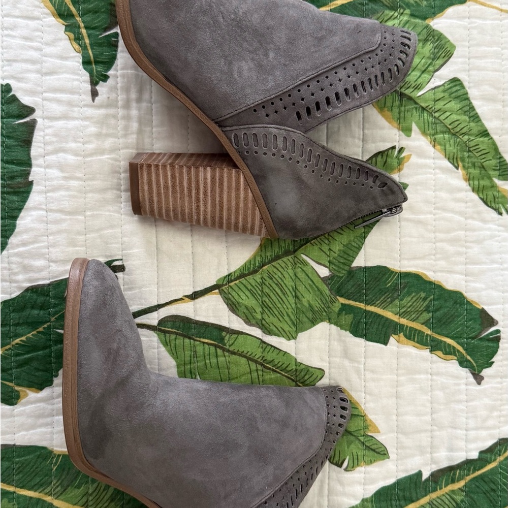 Vince Camuto Gray Ankle Booties with Chunky Heel
